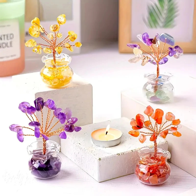 Natural Gemstone Mini Crystal Tree Bonsai Natural Stone Tabletop Decor,Home Office Luck Tree Home Ornaments  (GoldenCity)