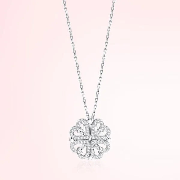 1pc Heart Shaped Four Leaf Clover Pendant Necklace Jewelry Zircon Women Love Clavicle Chain Gifts Openable ChokerJewelry  (GoldenCity)