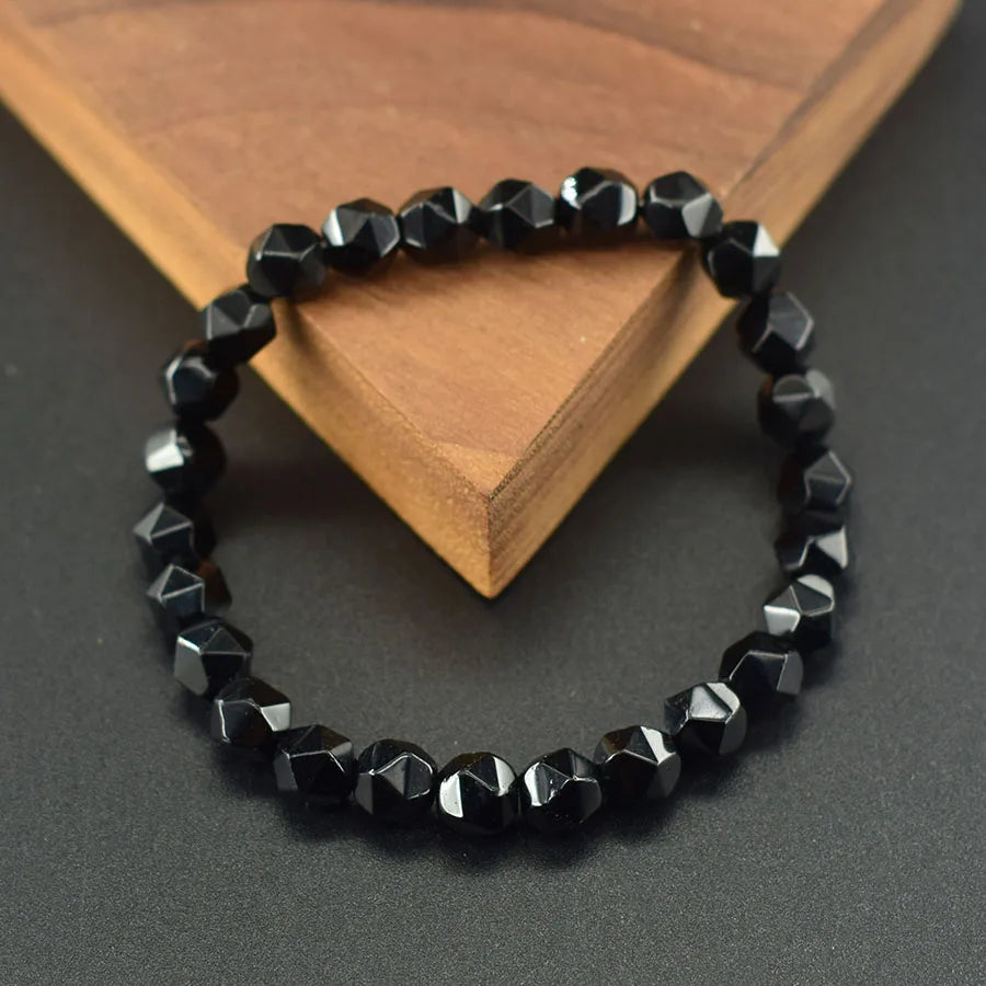 Irregular Black Obsidian Onyx Bracelet for Men Natural Shiny Black Obsidian Handmade Bangle Yoga Meditation Jewelry Wholesale  (GoldenCity)