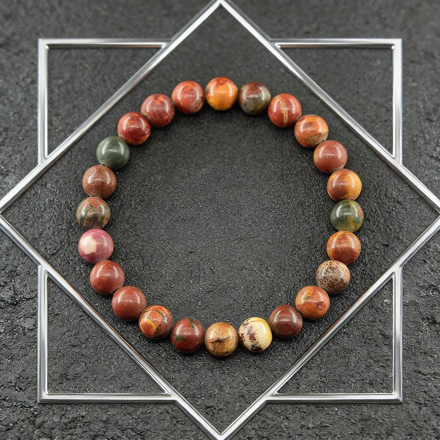 Real Natural Red Pine Picasso Jasper Stone Bead Bracelet Men Women Round Yoga Meditation Jewelry Gift for Girlfriend Wholesale  (GoldenCity)