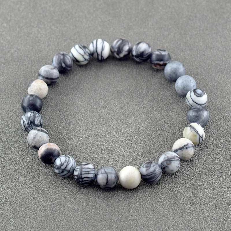 Genuine Natural Stone Bracelet Men Women Frosted Black Network Beads Jewelry Relieve Anxiety Wristband Couple Matching Gift  (GoldenCity)