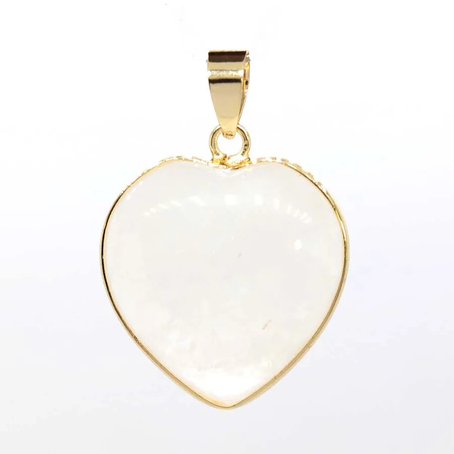 Charms Natural Healing Crystal Heart Stone Pendants For Women Necklace DIY Amethyst Rose Quartz Gemstone Choice Men Jewelry  (GoldenCity)