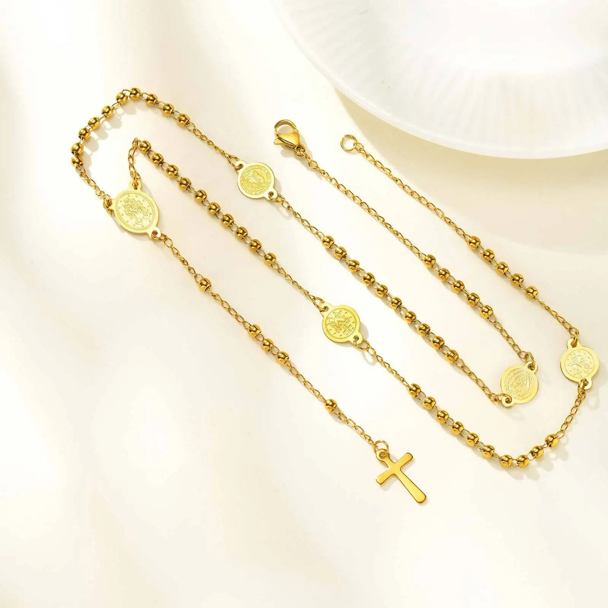 Stylish Stainless Steel Virgin Mary Necklaces, Multiple Beads Chain Cross Pendant, Long Sweater Chain Jewelry For Women  (GoldenCity)
