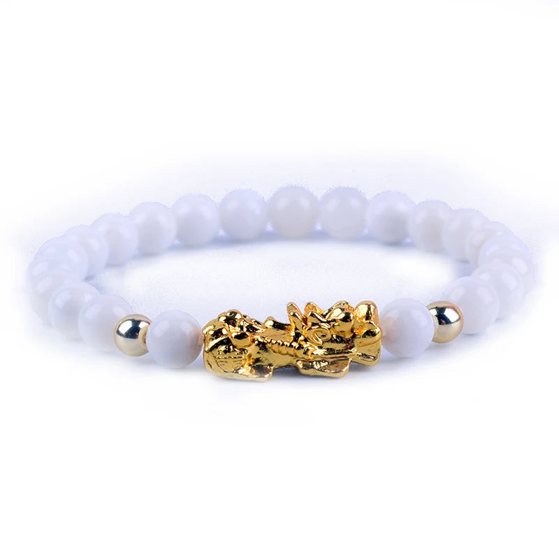 Feng Shui Obsidian Stone Beads Bracelet Men Women Wristband Gold Color Wealth and Good Luck Six Character Proverbs Bracelet  (GoldenCity)