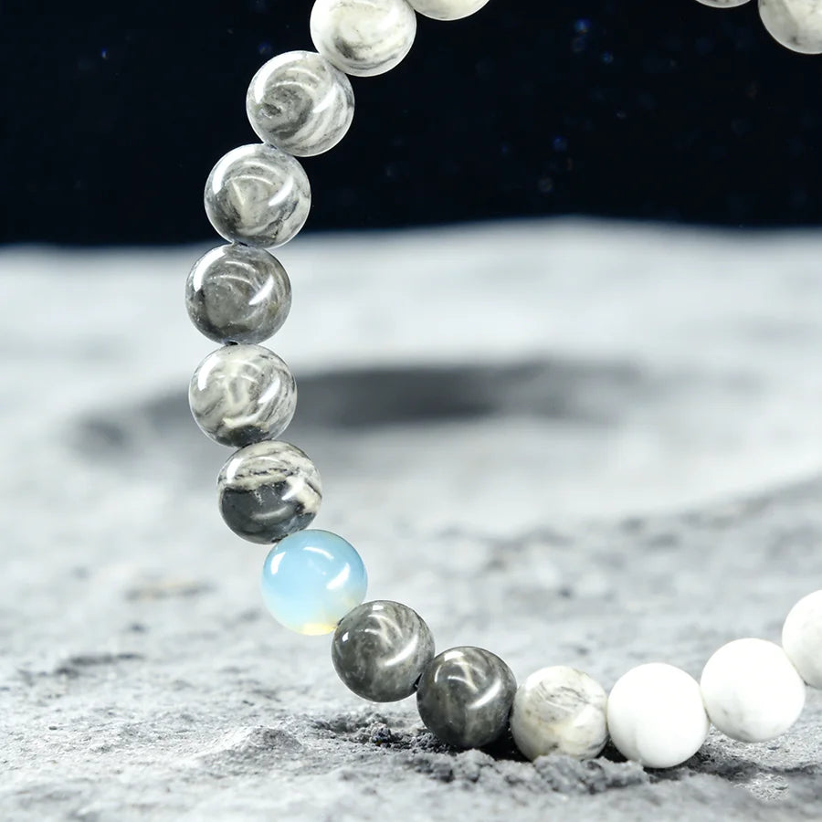 Solar System Eight Major Planets Moon Bracelet Made of Natural Stone Bead Bangle Black Labradorite Stone Gift for Astronomy Kids  (GoldenCity)