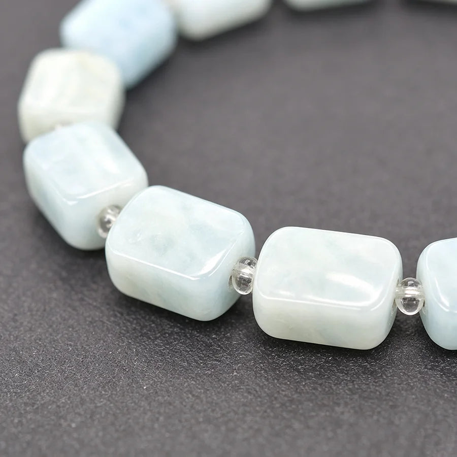 8*12MM Natural Stone Flat Rectangle Aquamarine Bracelet for Women Men Natural Crystal Purfy the Soul Jewelry Gift for Girfriend  (GoldenCity)