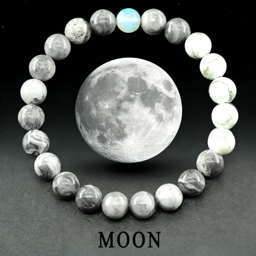 Solar System Eight Major Planets Moon Bracelet Made of Natural Stone Bead Bangle Black Labradorite Stone Gift for Astronomy Kids  (GoldenCity)