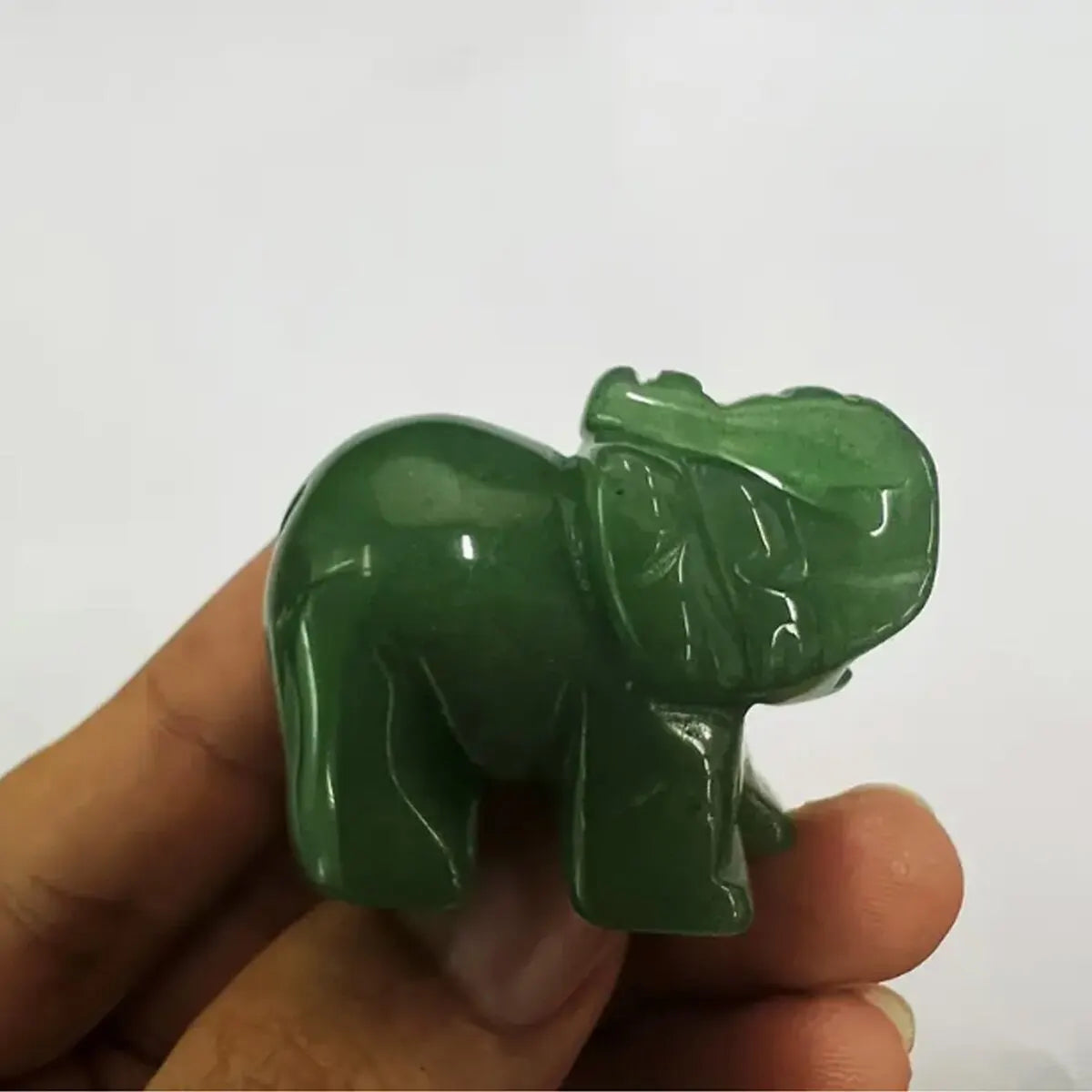 Hand Carved Natural Green Aventurine Jade Elephant Statue - Good Luck Ornament and Decor  (GoldenCity)