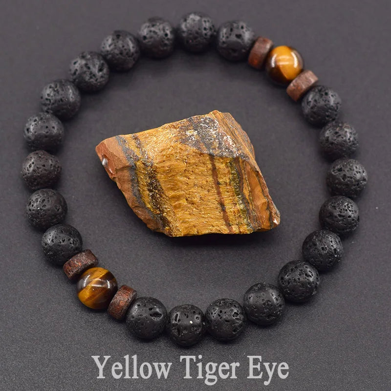 Yellow Grass Turquoises Natural Beads Bracelet Women Wooden Accessories Volcanic Lava Beads Elastic Rope Bangles Friendship Gift  (GoldenCity)