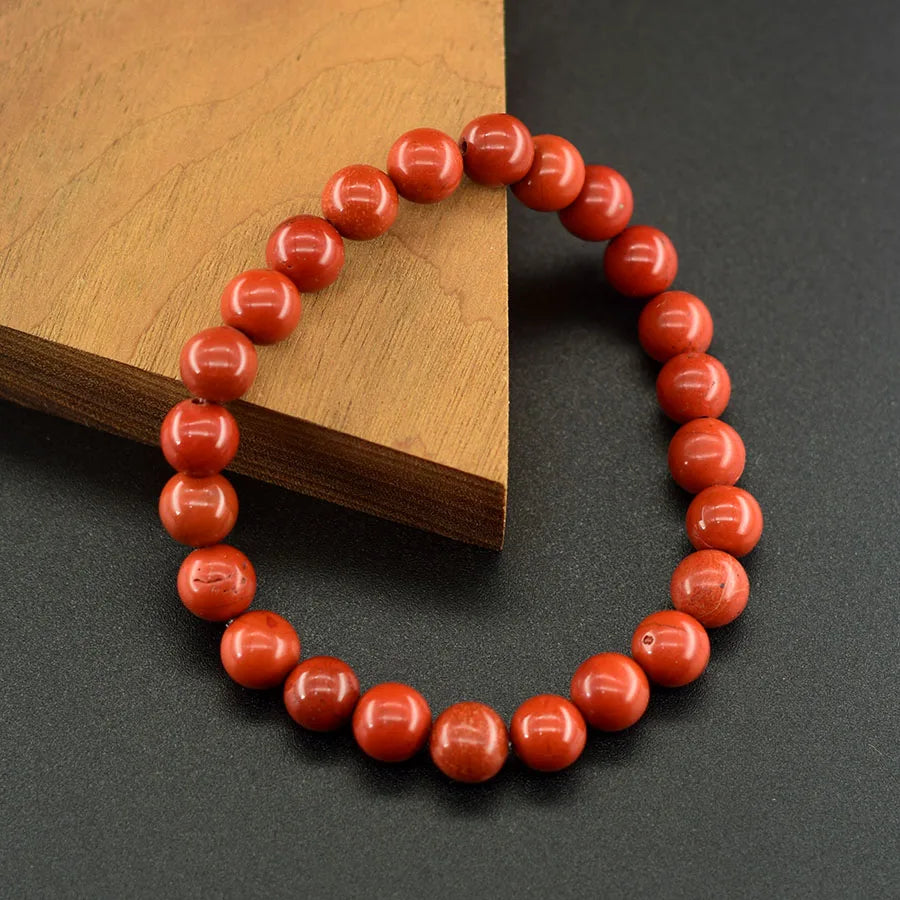Natural Stone Real Red Jasper Prayer Bead Bracelet Women Men Rosary Stretch Elastic Bracelets Inspire Positive Emotion Jewelry  (GoldenCity)
