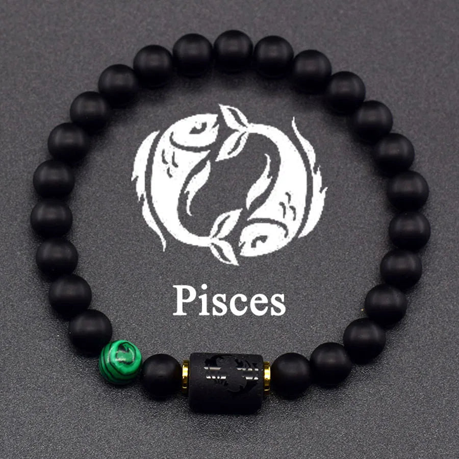 12 Zodiac Sign Bracelet Homme Constellation Bangle Natural Yellow Tiger Eye Stone Hematite Cancer Virgo Leo Libra Bracelet Women  (GoldenCity)