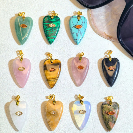 1pc Romantic Heartshape Natural Stone Pendant Green Aventurine Opal Stone Pendant for Women Jewelry Christmas Gift  (GoldenCity)