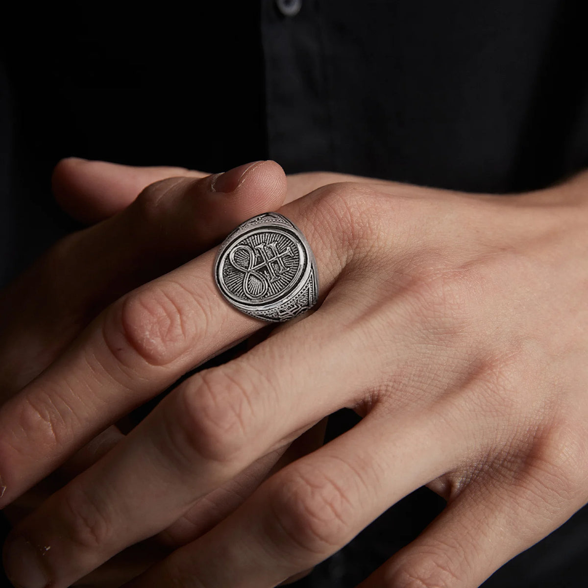 Sigil of Lucifer Devil Seal of Satan Stamp Ring for Men Casting Stainless Steel Punk Signet Ring Band  (GoldenCity)
