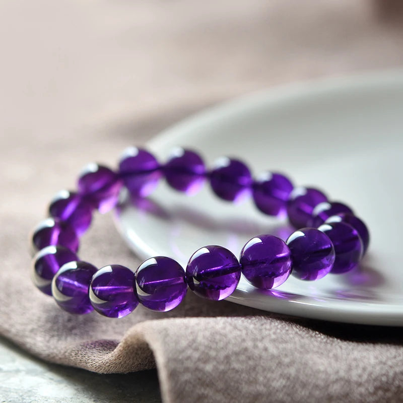 100% Natural Amethysts Body-purify Slimming Bracelet Women Men Dark Purple Crystal Beaded Couple Brazalete Gifts for Lover Yoga  (GoldenCity)