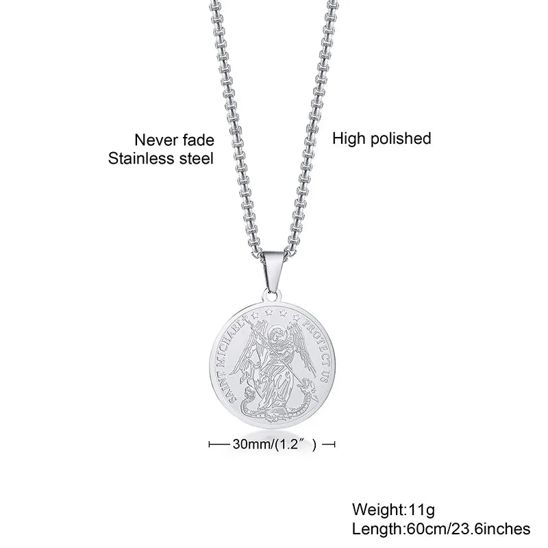 Retro Saint Michael Necklaces for Men Stainless Steel Commander one of the Chief Princes Pendants Male Jewelry  (GoldenCity)