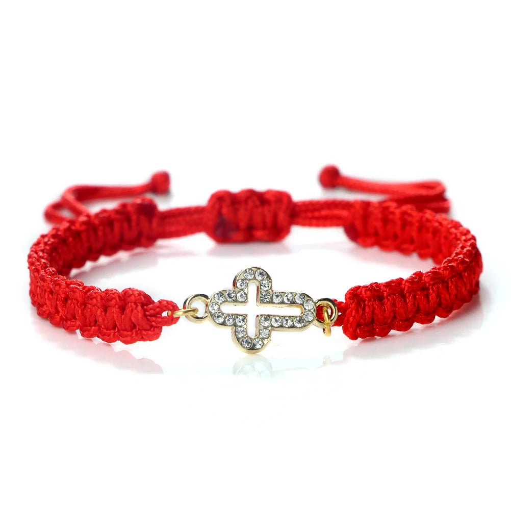 High Quality Crystal Hollow Cross Braided Bracelet Prayer Healing Bangle&Pulsera Chain Women Yoga Jewelry Gift  (GoldenCity)