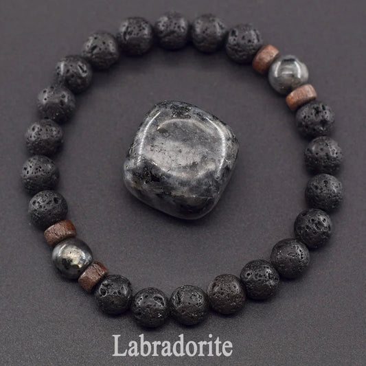 Lava Stone Men Bracelet Natural Labradorite Moonstone Bead Tibetan Buddha Bracelet Chakra Oil Diffuser Bracelet Men Jewelry  (GoldenCity)