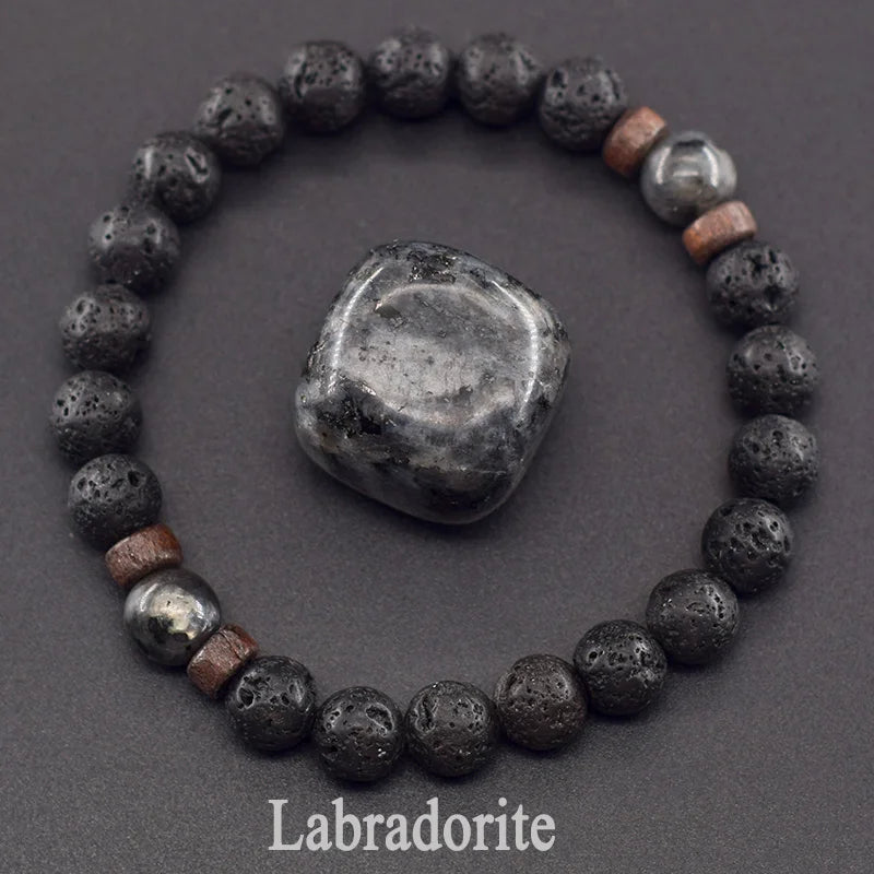 8mm Black Volcanic Beads Bracelet Men Natural Amehyst Crystal Bracelet for Women Body-Purfying Genuine Amethyst Natural Pulsera  (GoldenCity)