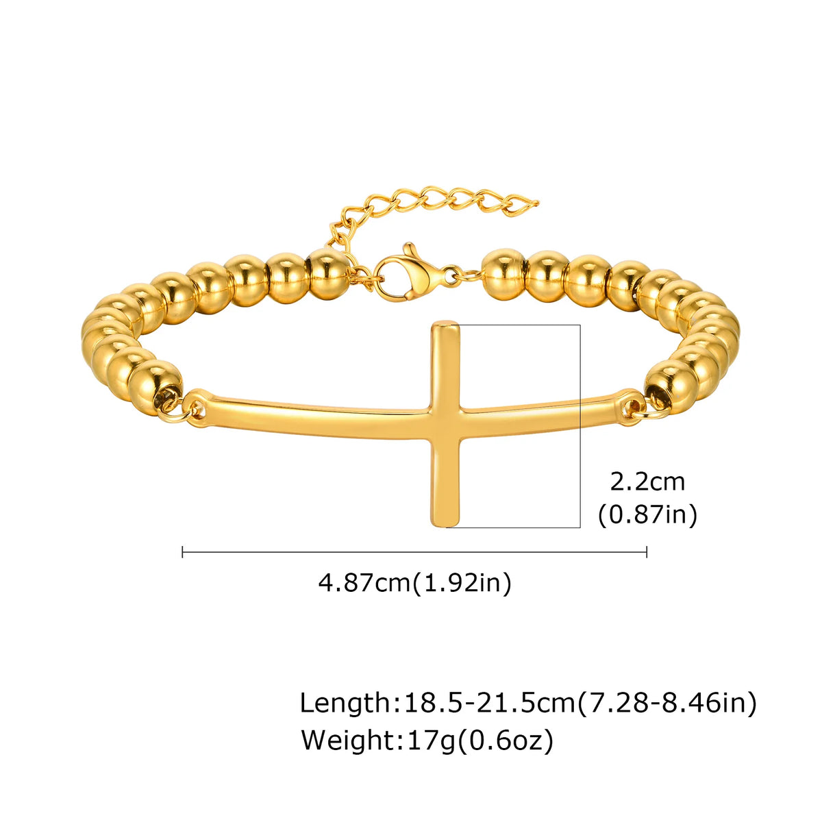 Saint Benedict Cross Bracelets,Stainless Steel Bead Chain Stretch Strand Bracelets For Women Men,Religion Jewelry Christ  (GoldenCity)