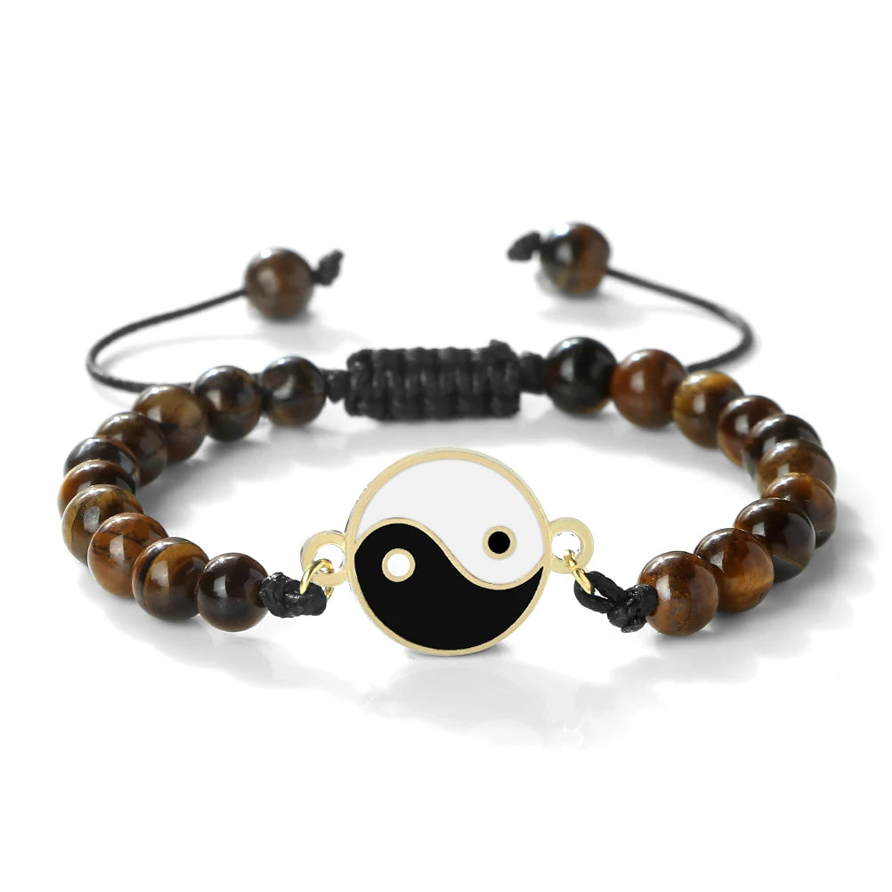 New 6mm Tiger Eye TaiChi Braided Bracelet Women Men YinYang Healing Couple Bangles Chain Adjustable Pulsera Jewelry Gift  (GoldenCity)