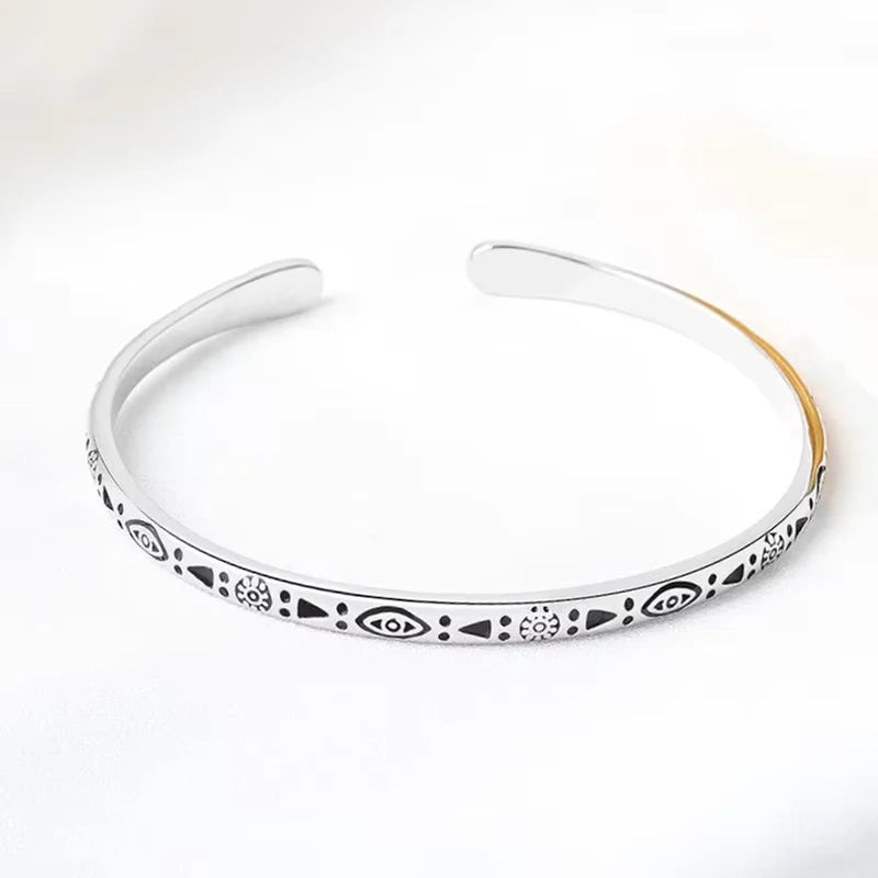 Vintage Ethnic Tibetan Silver Charm Bracelet Bangle Boho Handmade Antique Distressed Jewelry Unisex For Women Men Birthday Gift  (GoldenCity)