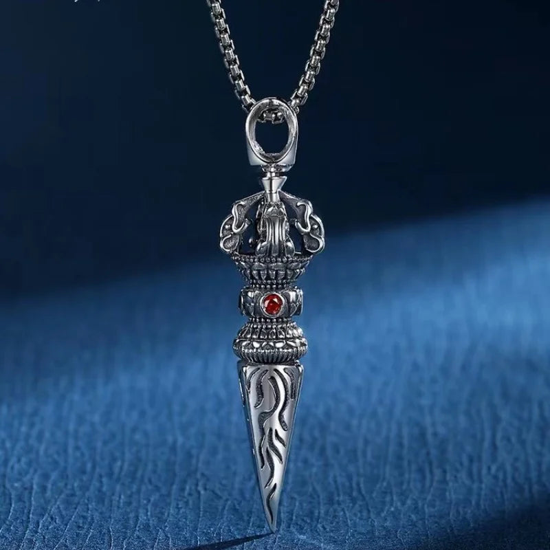 Retro Subduing Demon Pestle Pendant Necklace Male Jewelry Tide Amulet 925 Silver Chain Necklace For Men Personality Accessories  (GoldenCity)