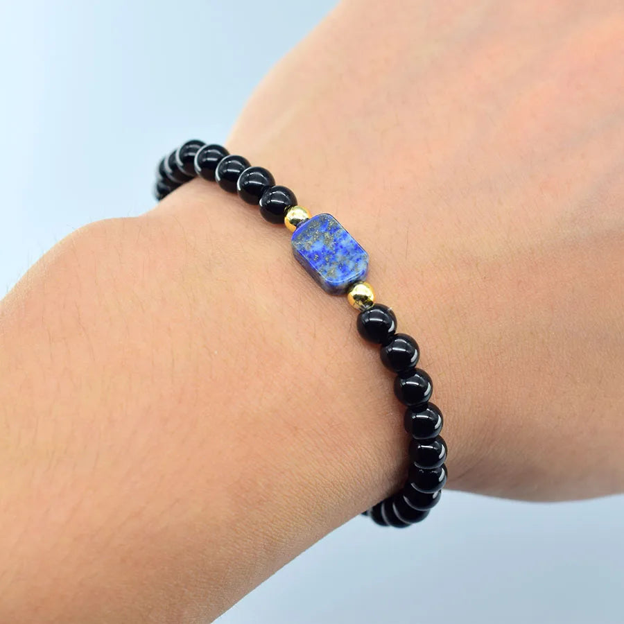 Natural Map Stone Beads Bracelet Men Women Regulate the Aura and Bring Good Luck Elastic Strand Jewelry for Kids Gift Wholesale  (GoldenCity)