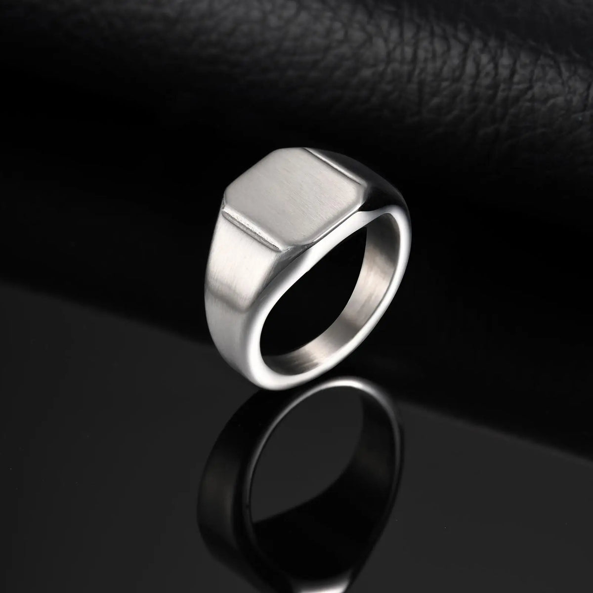 Brushed Square Signet Ring, Stainless Steel 11.8mm Wide Band for Men, Size 7-12 Chunky Finger Ring Anniversary Gift for Him  (GoldenCity)
