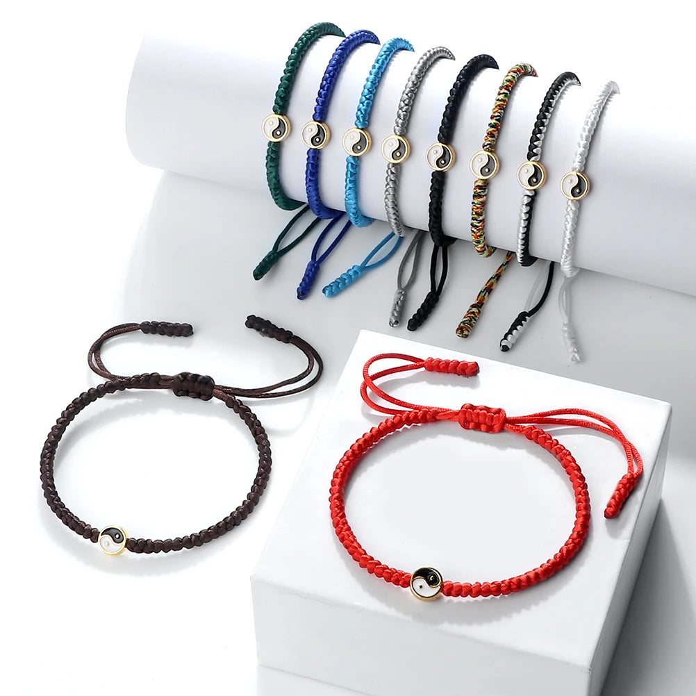 Mini Taichi Pendant Braided Bracelet Women Men Yinyang Balance Couple Bracelet&Bangles Chain Jewelry Vintage Pulsera Jewelry  (GoldenCity)