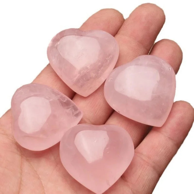 Natural Crystal Stone Love Heart Carving Reiki Healing Rose Quartz Decoration  (GoldenCity)