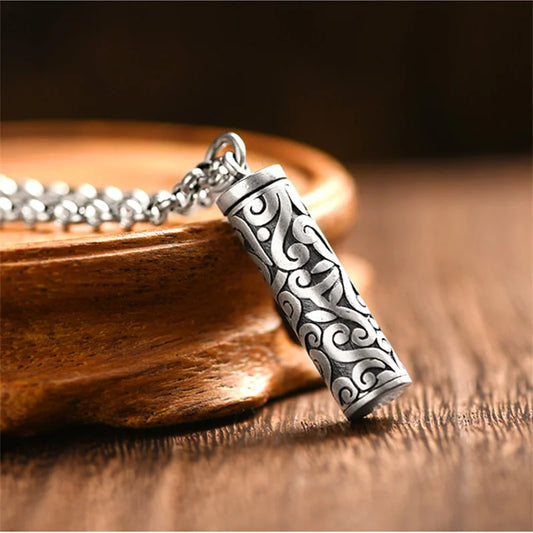 Vintage 925 Silver Necklace Male Blessing Bijou Retro Pendant Can Be Opened To Hold Things Amulets Necklaces For Men Jewelry  (GoldenCity)