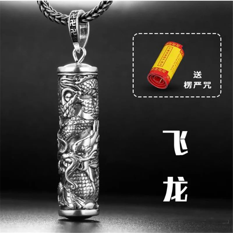 Tibetan Retro Buddha Shurangama Mantra Pendant Necklace For Men Jewelry Fashion Silver 925 Neck Chain Male Necklace Boy Birthday Gift  (GoldenCity)