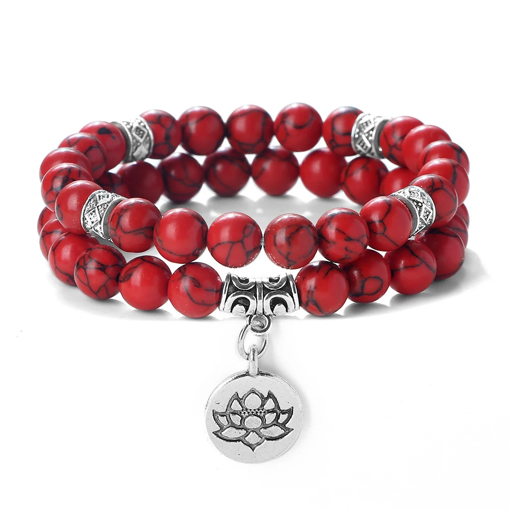 2Pcs/Set Natural Black Striped Pine Stone Bracelets Lava Bead Wristband Lotus Pendant  A Zen-inspired Healing For  Men And Women  (GoldenCity)