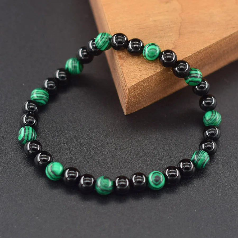 6mm Natural Green Malachite Stone Bracelet Women Black Tourmaline Beads Bracelet Meditation Jewelry 1 Dollar Items Free Shipping  (GoldenCity)