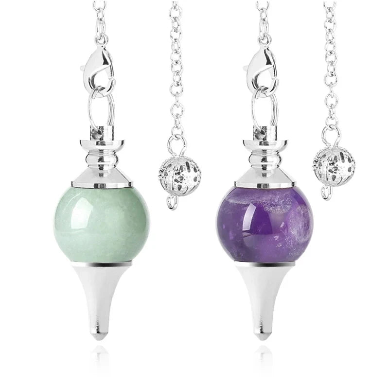 Reiki Healing Chakra Pendulum Pendants Lucky Crystal Quartz Stone Pendulum Pendant With Silvery Ball Chain Hypnosis For Necklace  (GoldenCity)