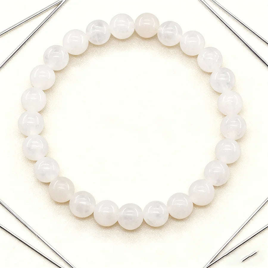 Handmade White Jade Bead Bracelet Premium Grade White Jade Stretch Bracelet Rare Pure Texture Calming Energy Jewelry Lover Gift  (GoldenCity)
