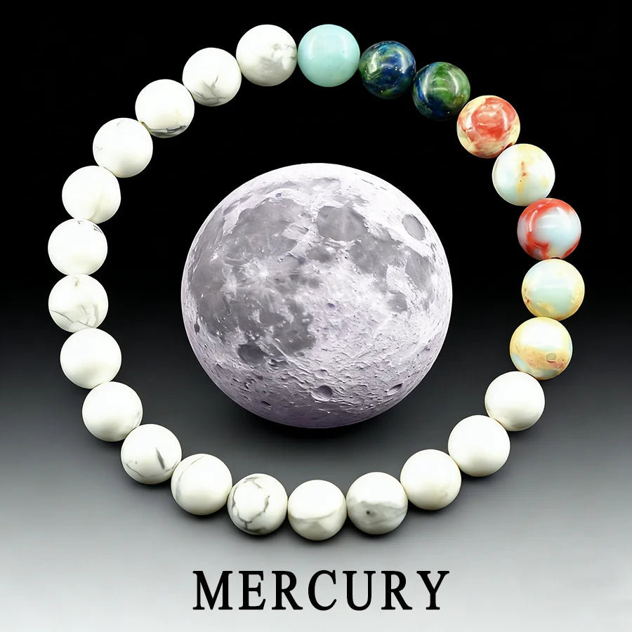 Solar System Eight Major Planets Moon Bracelet Made of Natural Stone Bead Bangle Black Labradorite Stone Gift for Astronomy Kids  (GoldenCity)