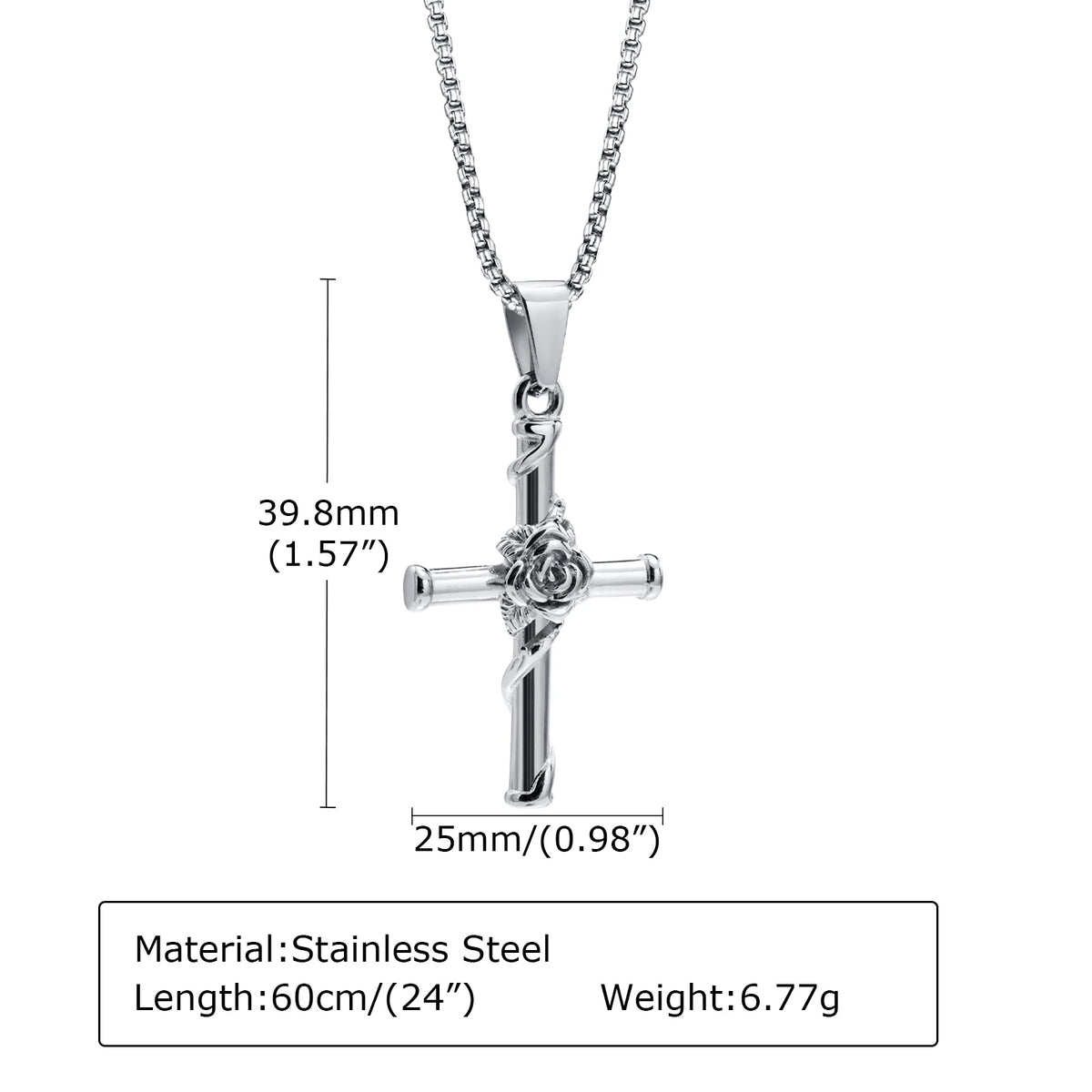 Men Cross Necklace, Stainless Steel Rose Cross Pendant with Box Chain, Unisex Cool Crucifix Jesus Faith Aesthetic Collar  (GoldenCity)