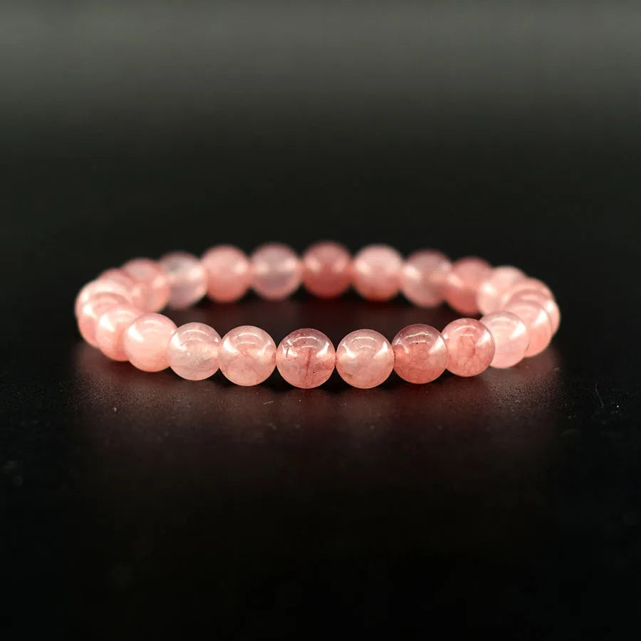 5A Quality Real Natural Brazil Strawberry Crystal Quartz Bracelet Women Promote Sweet Emotions between Partners Gift for Lover  (GoldenCity)
