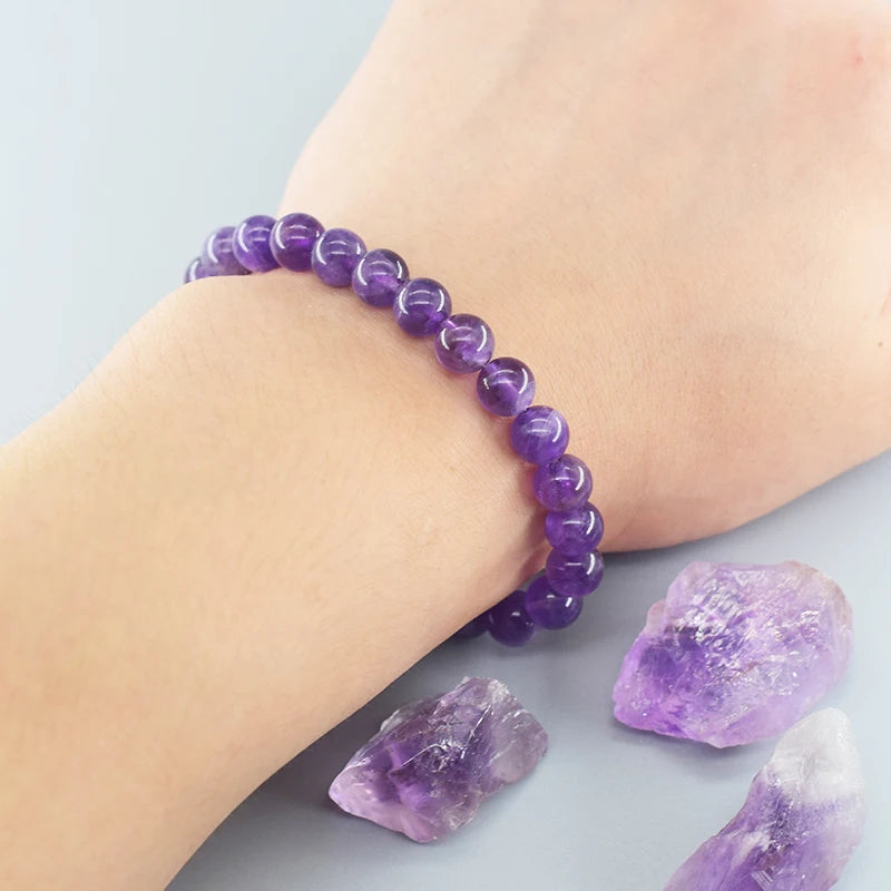 Amethyst Bracelet Made of Real Natural Crystal Beads Body-Purifying Geniune Amethyst Natural Stone Bracelets for Women Pulsera  (GoldenCity)