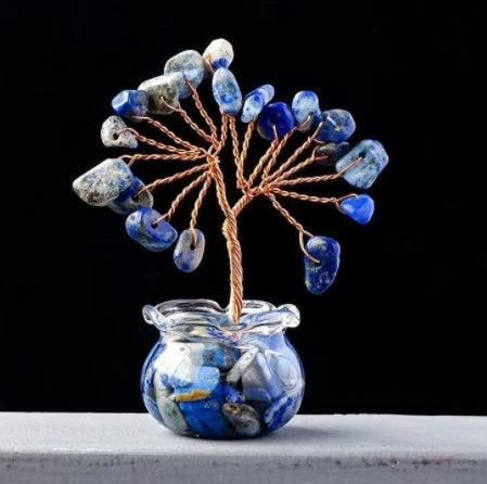 Natural Gemstone Mini Crystal Tree Bonsai Natural Stone Tabletop Decor,Home Office Luck Tree Home Ornaments  (GoldenCity)