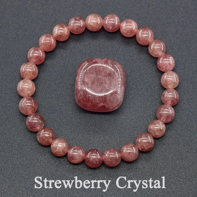 5A Quality Real Natural Brazil Strawberry Crystal Quartz Bead Bracelet Women Purify the Soul Jewelry for Women Healing Pulsera  (GoldenCity)