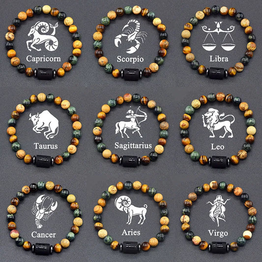 12 Constellation Signs Bracelet for Women Men 12 Zodiac Charm Bracelet Homme Capricorn Libra Leo Signs Jewelry on Hand Wholesale  (GoldenCity)