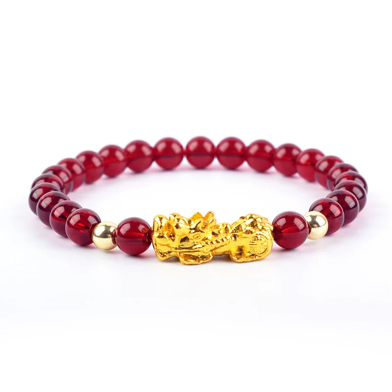 Feng Shui Obsidian Stone Beads Bracelet Men Women Wristband Gold Color Wealth and Good Luck Six Character Proverbs Bracelet  (GoldenCity)