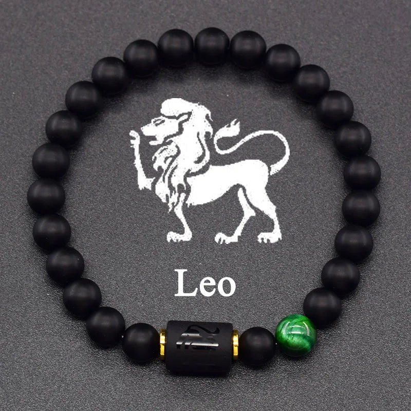 12 Zodiac Constellation Signs Bracelets for Men Women Real Natural Tiger Eye Sparrow Picture Stone Bead Bracelet Leo Taurus Gift  (GoldenCity)