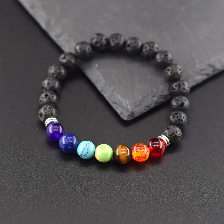 Classic 7 Chakra Beads Bracelet Women Men Natural Stone Yoga Meditation Reiki Healing Balance Lotus Flower Bracelet Bangle Gift  (GoldenCity)