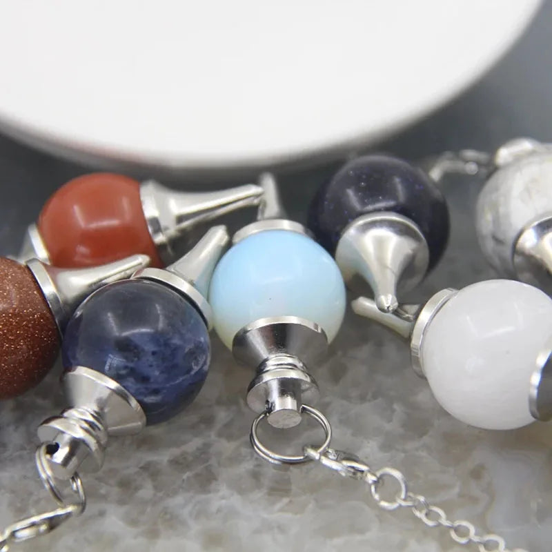 Reiki Healing Chakra Pendulum Pendants Lucky Crystal Quartz Stone Pendulum Pendant With Silvery Ball Chain Hypnosis For Necklace  (GoldenCity)