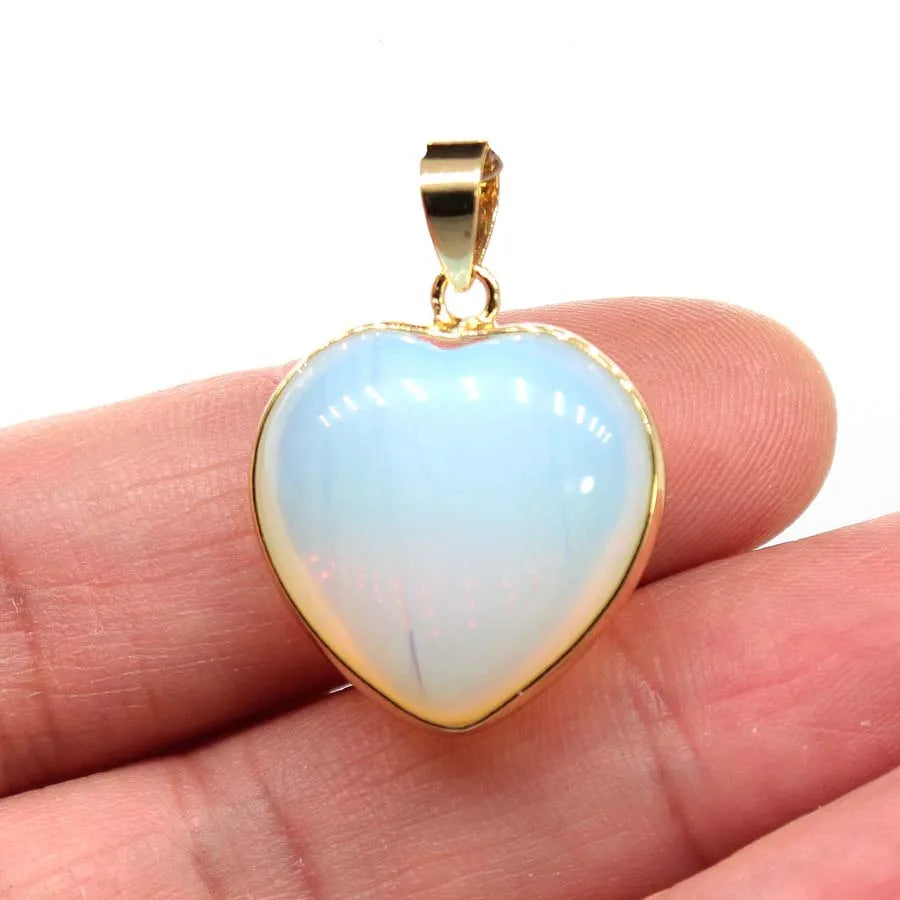 Charms Natural Healing Crystal Heart Stone Pendants For Women Necklace DIY Amethyst Rose Quartz Gemstone Choice Men Jewelry  (GoldenCity)