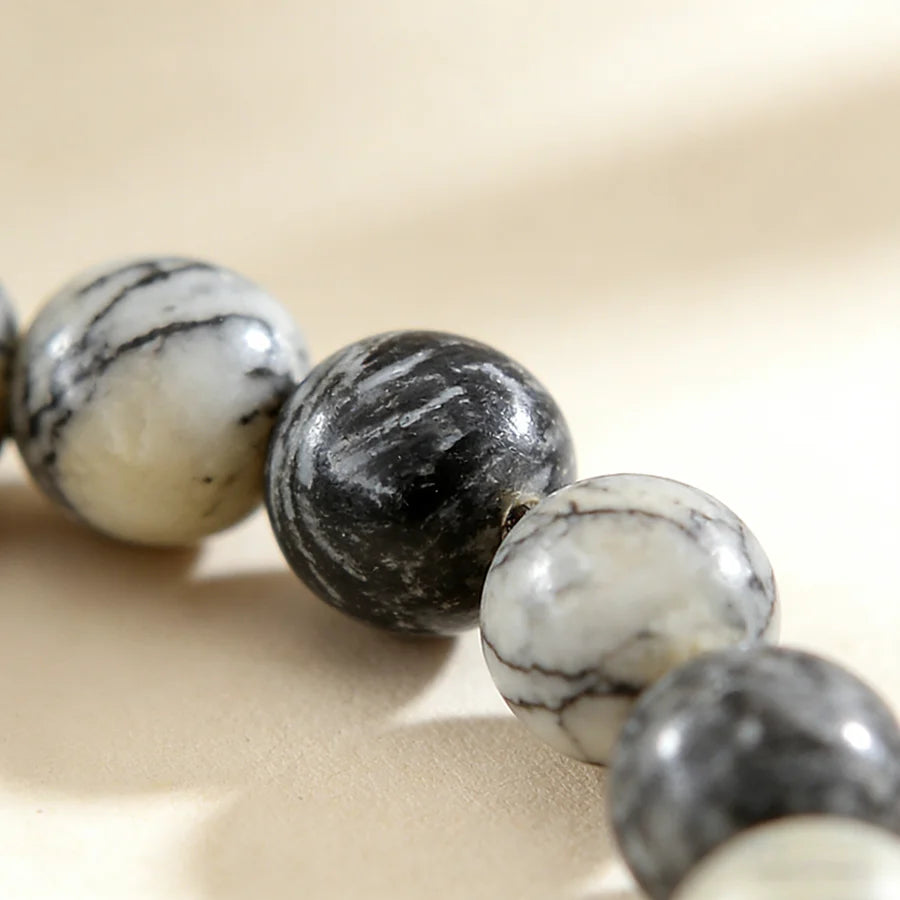 Chakra Beads Energy Bracelet Natural Black Network Round Onyx Stone Stretch Bracelet Bangles for Women Men Handmade Yoga Jewelry  (GoldenCity)