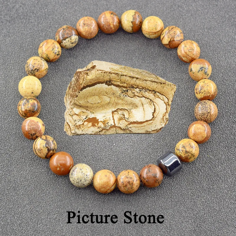 Genuine Natural Stone Bracelet Man Women Labradorite Red Tiger Eye Stone Bead Jewelry Hematite Cylinder Wristband Gift Wholesale  (GoldenCity)